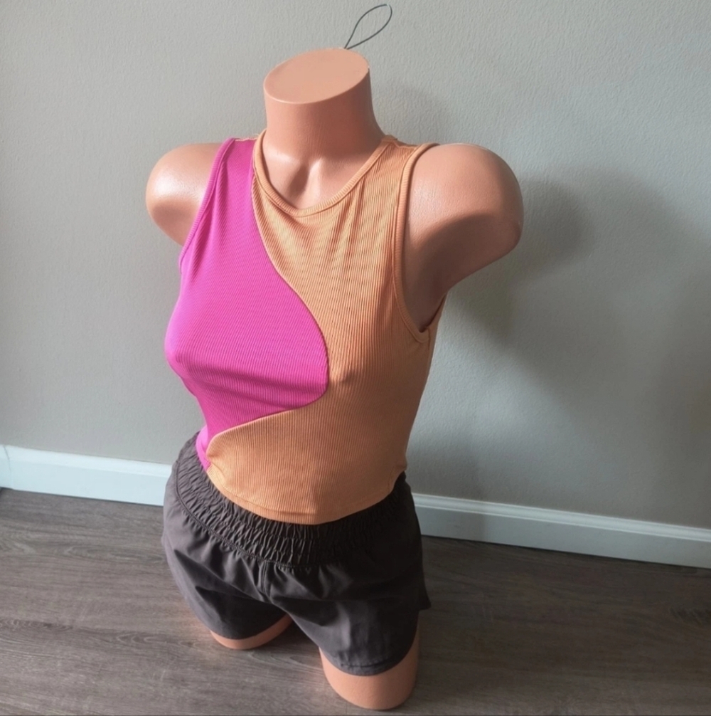 Shein Women's Tank Top Sleeveless Crop Ribbed Orange Pink Size Medium